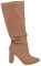 Malu Shoes Stivali donna alti in ecopelle beige nude al ginocchio a punta arricciati con zip tacco doppio 10 evergreen (36 EU)