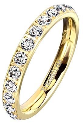 Mianova Damen Ring Titan mit vielen Glitzer Kristallen Steinen Damenring Memory Band Bandring Ewigkeitsring Trauring Verlobungsring Fingerring Gold Größe 56 (17.8)