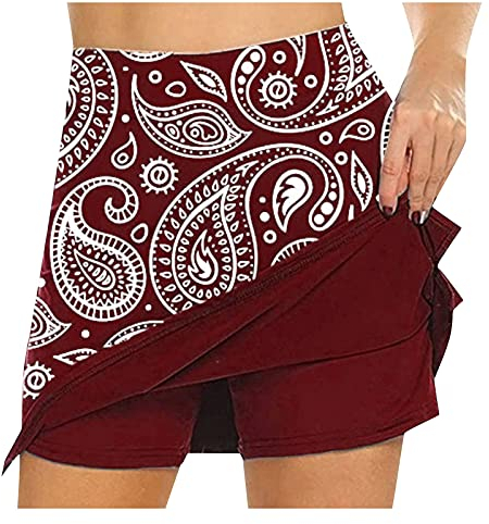 Tellerrock Damen Hosenrock Damen Knielang Kurz Tennisrock Wanderrock Damen mit Innenhose Sport Rock Tennis Skirt mit Taschen und Verstellbare Kordelzug Mini Rock