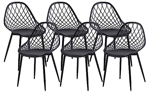 anrekl Set von 6 stilvollen minimalistischen Esszimmerstühlen, Küchenstühlen, Wohnzimmerstühlen, Hohlstuhl, geeignet für Küche, Esszimmer, Wohnzimmer, Büro, Café, Schlafzimmer, Metallbeine (Schwarz)