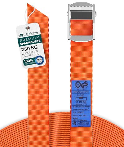 Robuste Spanngurte mit Klemmschloss - TÜV/GS & DIN - Längen (0.5m-5m) - 250kg Kapazität - Für Fahrrad, Dachbox & Motorrad [6er Set/5M]