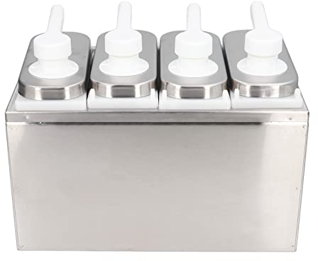 Edelstahl Soßenspender,Saucenspender Gastro Gastronomie Pumpspender Saucenspender Hotpot Pumper Saucenspender Druckpumpe für Küche Restaurant (4 Pumpen)