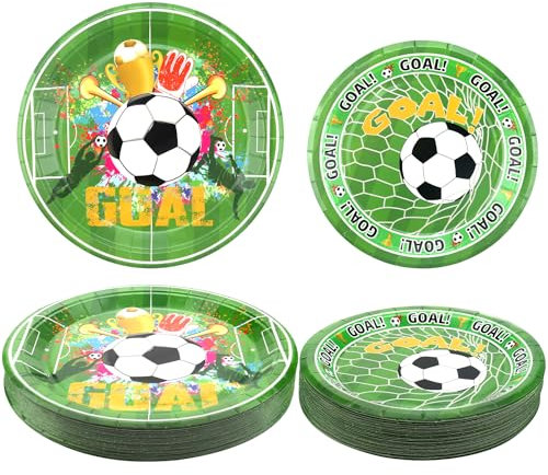 Obussgar Decoraciones de fiesta de cumpleaños de fútbol – Suministros de fiesta de cumpleaños de fútbol, incluye 40 platos de 9 pulgadas y 40 platos de 7 pulgadas para fiesta de cumpleaños