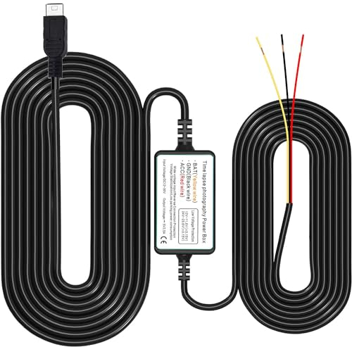 Gebildet Kit de câblage pour caméra de Tableau de Bord avec Port Micro USB, convertit 12V-24V en 5V/2.5A, Chargeur de caméra de Tableau de Bord de Voiture, kit câble 320 cm, Protection Basse Tension