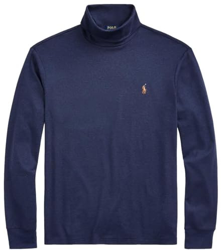 POLO RALPH LAUREN Men's Soft Cotton Long Sleeves Mockneck Shirt, Spring Navy Heather, XXL