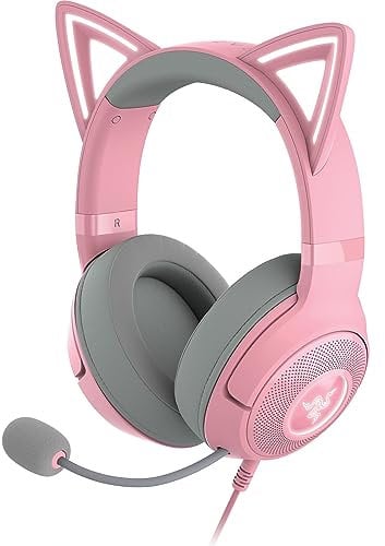 Razer Kraken Kitty V2 - Wired RGB Headset with Kitty Ears (Stream Reactive Lighting, HyperClear Cardioid Mic, TriForce 40 mm Drivers, 7.1 Surround Sound) Quartz Pink (Renewed)