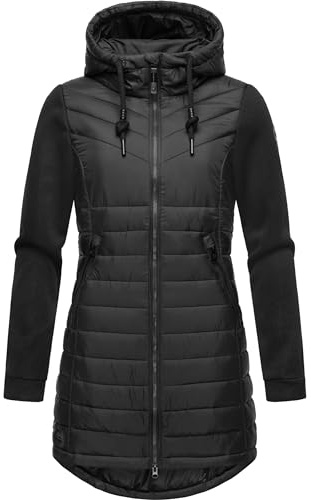 Ragwear Damen Übergangsjacke leichte lang Steppjacke mit weichen Ärmeln und Kapuze Sandrra Long Black Gr. 3XL