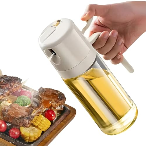 HAILM Botella de Spray de Aceite de Cocina, Pulverizador Aceite de Vidrio 2 En 1 Dispensadora Portátiles de Aceite de Cocina de 550 Ml Contenedor de Aceite A Prueba Fugas (Gris)