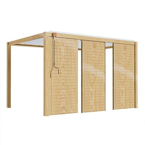 Oviala Pergola bioclimatique autoportée 3 x 4m Effet Bois Blanc et 3 Claustra