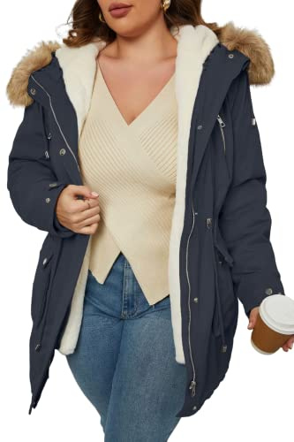 Geschallino Donna Taglie Forti 3 in 1 Parka Cappotto Zip Staccabile Caldo Pile Foderato Giacca con Rimuovi Interno