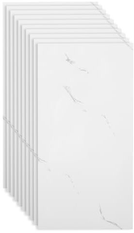 Adesivi per piastrelle in marmo, staccabili e attaccabili, 60 x 30 cm, 10 pezzi, in PVC, autoadesivi, per cucina, bagno (marmo bianco)