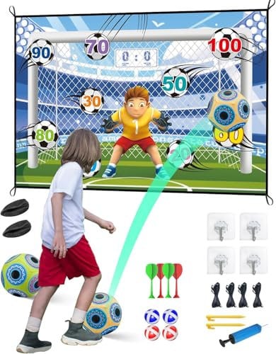 KALIPSTIA Football Ball Game Set for Kids Age 14+, Indoor Outdoor Backyard Toss Soccer Goal Game with Velcro Balls, Foldable Flannel Goals, Birthday for Boys Girls Sport Toy