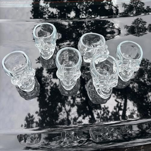 TVIAOH Lot de 6 verres à liqueur en forme de tête de mort pour whisky, vodka et cocktail, verres à liqueur décoratifs pour Halloween, 80 ml