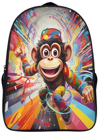 KWFYBEHZ Affe Kinderrucksack,CKunstoon Leichtgewicht Rucksack Teenager,2 Fächer Schulrucksack,16inch Grosse Kapazität Schulranzen Für Schule Und Reise