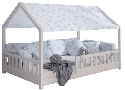 TiCAA Betthimmel Hausbett (2er Set) – Kinderbett Vorhang aus Polyester, Stoffhimmel, Dachvorhang, Hausbett Deko für Mädchen & Jungen