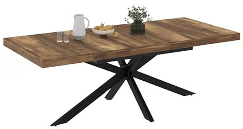 IDMarket - Table à Manger Extensible Rectangle Alix 6-10 Personnes Pied araignée Noir et Plateau Bois foncé Hawkins 160-200 cm