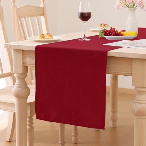 Smiry Leinenoptik Tischläufer Lotuseffekt 40 x 180 cm Tischläufer Abwaschbar Wasserabweisend Modern Dekoration für Küche Party, Rot