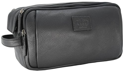 Baur Kulturbeutel Echtes Leder | Toilettentasche mit viel Platz | Damen und Herren Kulturtasche aus Leder (Rindsleder Schwarz)
