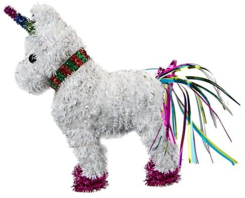 VFM e-Store - Christmas Decoration Tinsel Unicorn X 1 Stocking Filler Xmas Present Celebration Festive Winter Ornaments - 25cm X 22cm White Unicorn 25cm