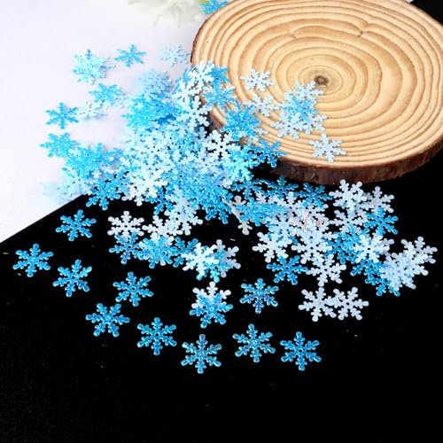 WANYI 600 Stück Weihnachtsdeko Schneeflocken Deko Glitzer Konfetti Streudeko Tischdeko Kleine Schneeflocke für Hochzeit Geburtstags Weihnachten Deko(blau*300 Stk-1.5cm+blau*300 Stk-2cm)