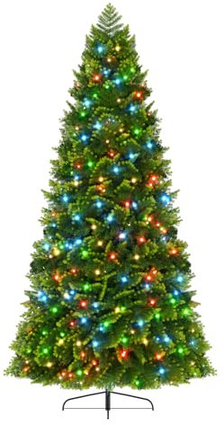 Aufun Árbol de Navidad artificial de 210 cm con 350 luces LED RGB, abeto artificial de primera calidad, construcción rápida de PE y PVC, con soporte de metal, 1060 puntas de rama, sistema de plegado