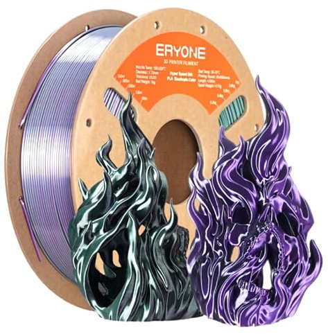 ERYONE HS Silk Quadruple Color PLA Filament for 3D Printer 1.75mm +/- 0.03mm, Hyper Speed Coextrusion Filament PLA Shiny 1kg, Royal Essence (Lane & Purple & Silver & Black & Green)