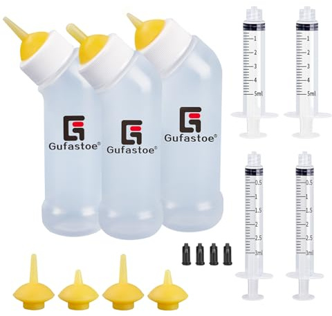 Gufastoe Kätzchen Welpen Flaschen für Still Kit, Pet Feeder Flasche mit Fütterungsnippel und Spritzen für alle Rassen von Welpen Kätzchen und andere Tiere (Gelb)