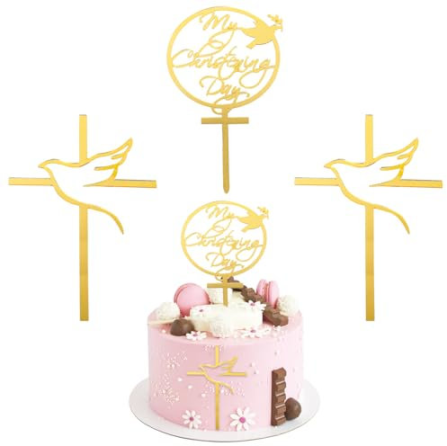 Christening Cake Topper & Cross Cake Topper Christening Cake Decorations for Girls Boys Acrylic Baptism Cake Toppers for Christening Cake Decorations