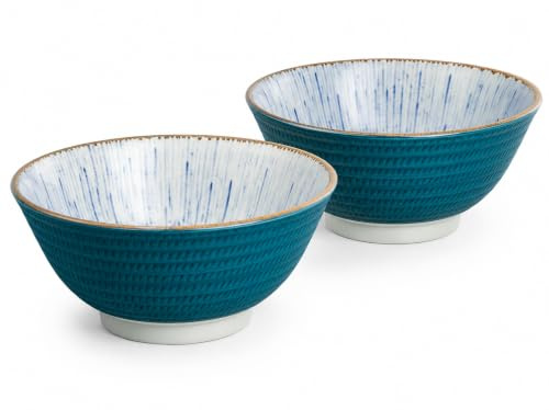 Japan-Bowls ASIATICA | Ramen Bowl Schalen aus Porzellan 15 cm | Hochwertige asiatische Schüssel für Reis, Nudeln, Tapas, Udon, Müsli - Suppen-Schale mit japanischen Designs (2er Set Sensuji tokusa)