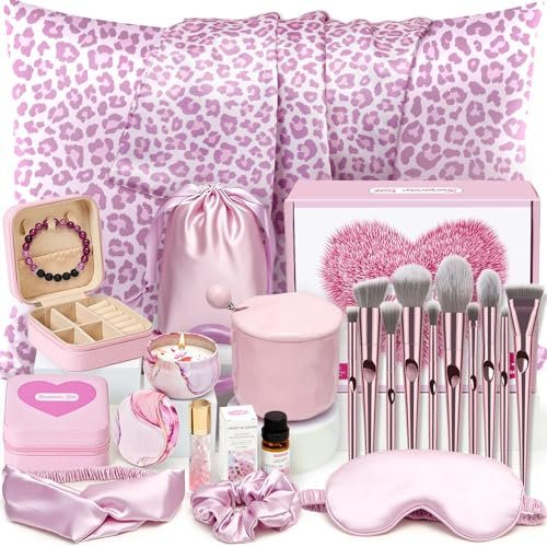 G.C Coffret Cadeau Anniversaire Femme Coffret Bien Etre Femme Maman Soeur Amie Avec Pinceaux Maquillages Taie Oreiller Tasse a Cafe Bougie, Cadeau Femme Noël, Saint-Valentin, Fete Des Meres
