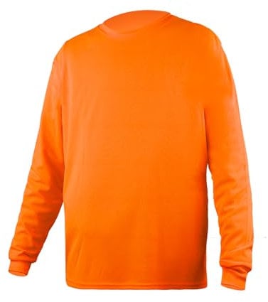 HYCOPROT High Visibility Shirts Long Sleeve Safety Tops Crew Neck Reflective Workwear Sun Protection Construction Work Shirts for Men Women Orange