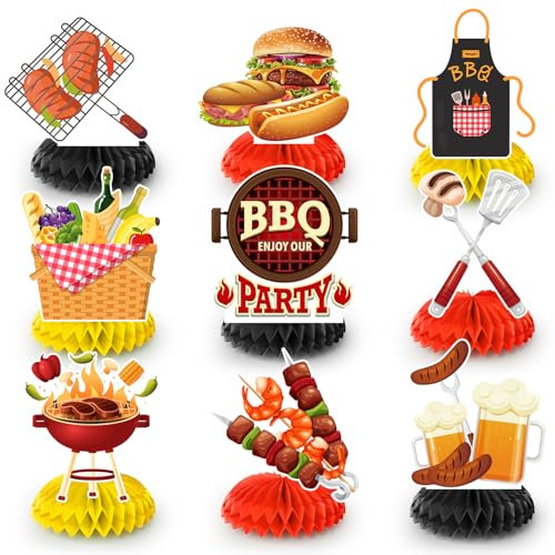 9 centros de mesa de barbacoa para baby shower, centros de mesa de barbacoa de verano, decoración de mesa de barbacoa temática de barbacoa, centros de mesa para picnic, fiestas, suministros de