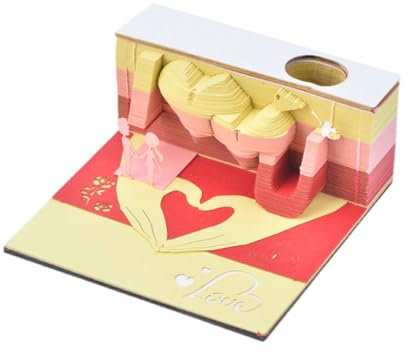 I Love U 3D-Notizblock, Herz-zu-Herz-3D-Papier-Kunst-Notizblock, rosa, Valentinstag, 120 Blatt, selbstklebende Postnotizen, romantisches Papierschnitzerei, Kunsthandwerk, Geschenk