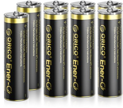 ORICO 8 pilas recargables de ion de litio de 1,5 V tipo C AA | 1500 x recargables, carga rápida 2H para mandos a distancia, ratones inalámbricos