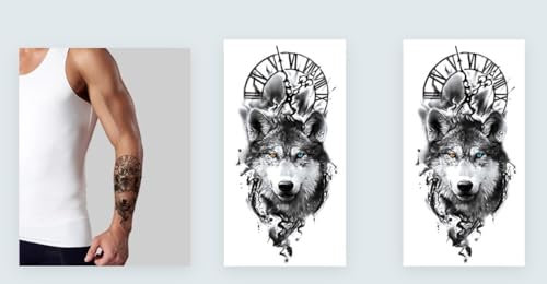 2 feuilles de tatouage temporaire loup tatouage animal tatouage bras tatouage XQB088x2