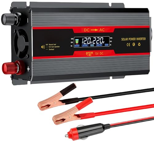 LEKEFETO Inverter Trasformatore di Tensione: 700W/2000W DC 12V / 24V su AC 230V Trasformatore di Tensione, con Clip Alligatore Accendisigari, Onda Sinusoidale Modificata Inverter Solare per Auto
