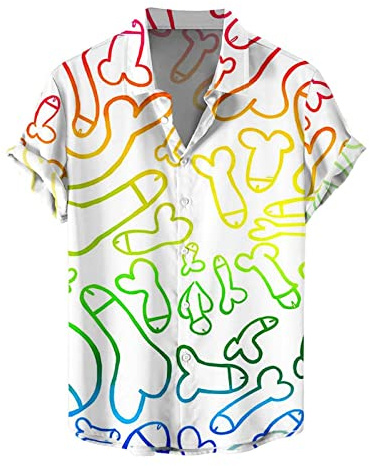 Générique Chemise Hawaienne Homme Humour, Chemise Homme Manches Courtes Funky Chemises Moche Pas Cher à 3D Imprimé Hawaiian Shirts Ete Casual pour Plage, Tee Shirts Humoristique Déguisement Bite