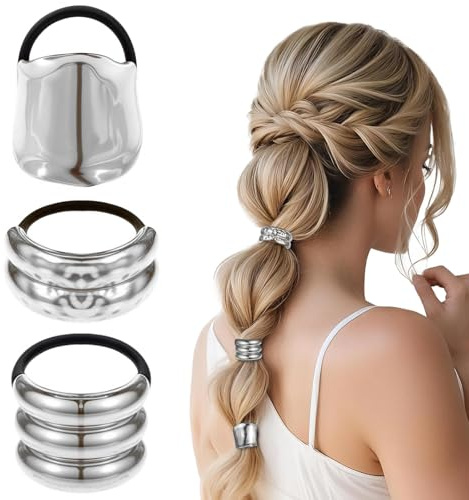 YUBBYSTU 3 Pezzi Polsino per Capelli Clip per Capelli Donna in Metallo Argento Gioielli Capelli, Elastico per Capelli per Coda di Cavallo Accessorio per Corda per Capelli