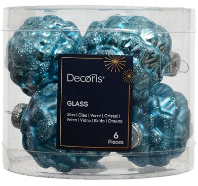 Kaemingk Christbaumschmuck Zapfen 7cm Glas 6 Stück - matt & glänzend - Glaszapfen Christbaumkugeln Weihnachtsbaumkugeln Weihnachten - Weihnachtsbaumschmuck - Folkloreblau