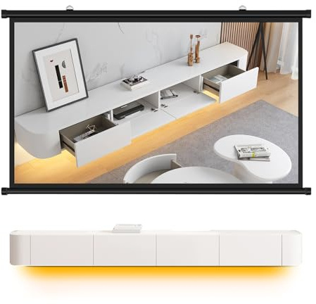 HYANXUE Schwebendes TV-Möbel aus Massivholz, wandmontierter TV-Schrank, schwebende Regale mit Tür, modernes Entertainment-Mediencenter mit großer TV-Bank und Stauraum(Weiß + LED, 220 cm)