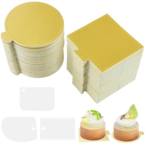 200 piezas de espuma soportes de cartón, 9 cm antideslizante, tabla de pastel de espuma, mini placas para tartas redondas doradas, para base de pastel, adecuado para bodas, cumpleaños, postre