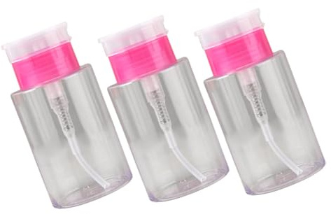 BIUDECO 3pcs 150ml Refillable Travel Press Bottles Nail Polish Remover Dispensers Liquid Pump Containers Rose Red Caps for Manicure and Makeup Removal