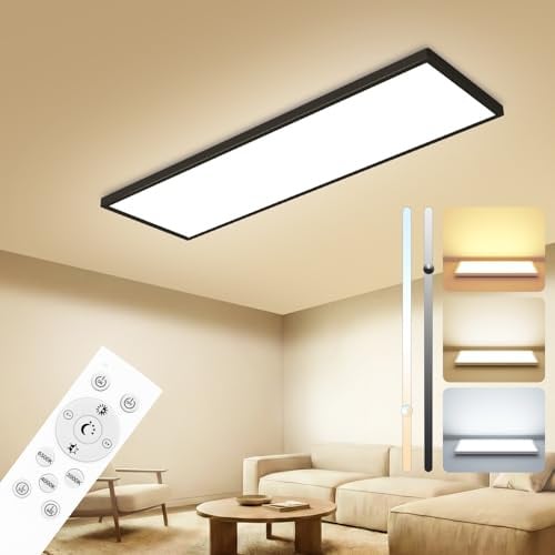Peasur LED Deckenlampe Flach 80x25cm 40W 4000LM, Dimmbar mit Fernbedienung 3000K-6500K, IP54 Rechteckig LED Panel für Wohnzimmer Schlafzimmer Badezimmer Küche Büro