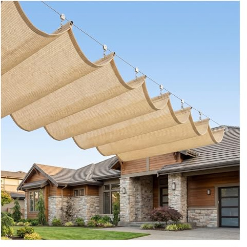 Vela Parasole A Onda Retrattile Scorrevole,Copertura Pergola A Baldacchino, Tenda Ombra con Ferramenta Patio Esterno ，Ideale per spazi esterni, giardini d'inverno(W3*L20m/W9.84*L65.62ft)