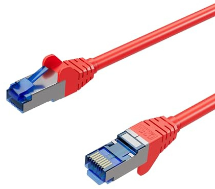 Kabelbude.eu Netzwerkkabel – Ethernet LAN Patchkabel Cat 6A S/FTP PIMF RJ45 vergoldet Rot – 3m