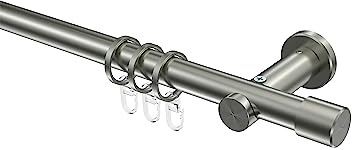 Interdeco Edelstahl Optik Gardinenstange 20 mm Ø Platon Santo, 360 cm