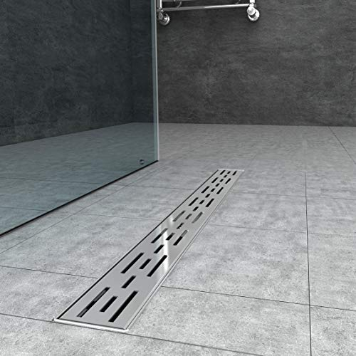 AICA Duschrinne Edelstahl 80 cm, Duschablauf, Bodenablauf Komplettset extra flach, Ablaufrinne mit Siphon, Geruchsstop und Haarsieb - Schlitz