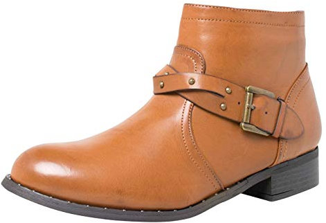 Fitters Footwear That Fits Damen Stiefelette Shannon PU Stiefelette mit Riemen und Nieten Übergröße (44 EU, Brandy)