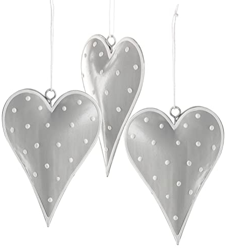 Logbuch-Verlag 3 Metall Herzen Anhänger Geburtstag Hochzeit Geschenkanhänger Deko Herzanhänger 10 cm hellgrauweiß gepunktet