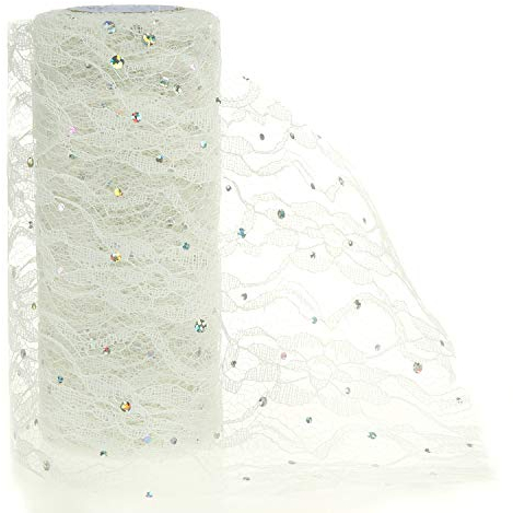 TsunNee Lace Chair Sash, Spitzen Tischläufer, Tutu-Material, Spitzenschleife für Hochzeitsstuhl Tischdekoration, 15cm x 9,1m, Pailletten, Creme